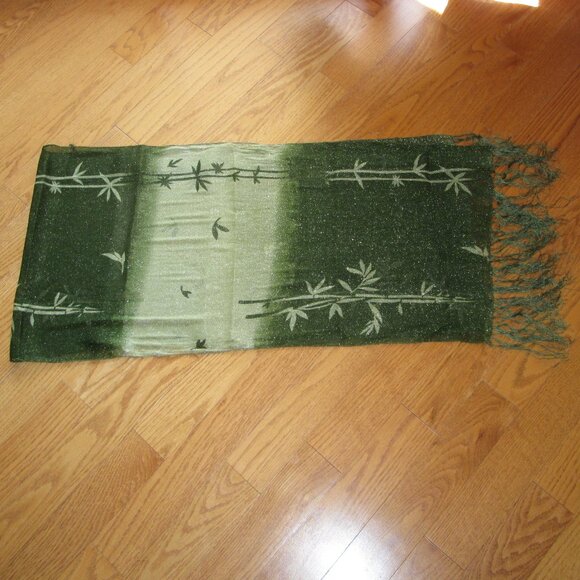Women's Green Bamboo Motif Scarf and Green Silk Scarf - Picture 3 of 6